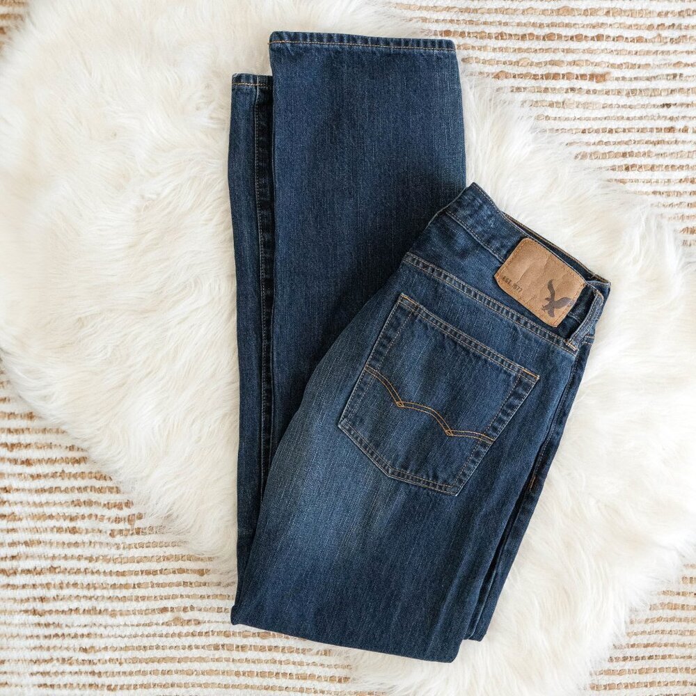 AMERICAN EAGLE DENIM SZ 29x32 BLUE JEANS ORIGINAL STRAIGHT LEG 100% COTTON - Picture 2 of 9